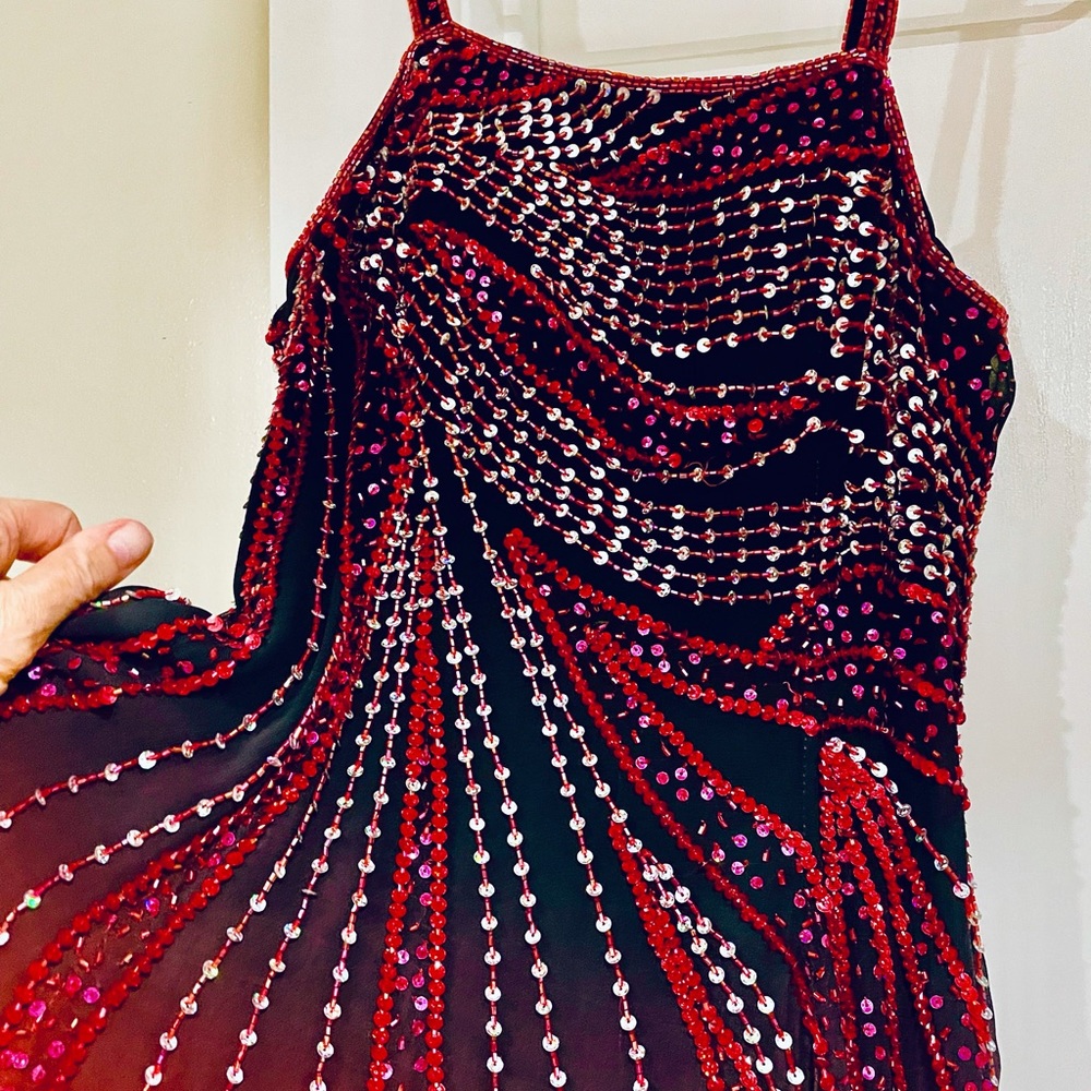 S 💃 salsa tanga dance dress sequined red long